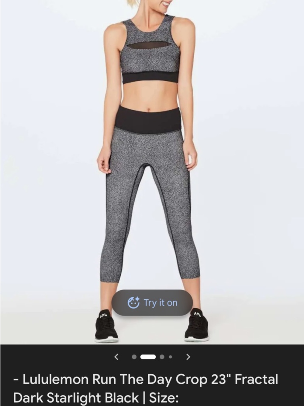 Lululemon Run The Day Crop 23” Fractal Black Starlight Size 10 Athletic Legging
